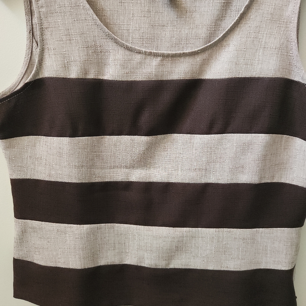 Perceptions Petite Size 10 Striped Tank Top Sleeveless Side Zipper Neutral - Picture 7 of 9